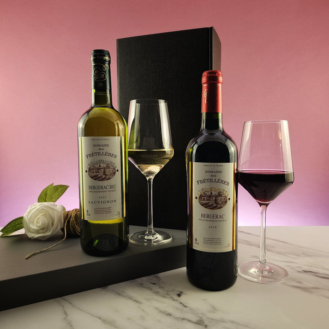 Fretilleres Bordeaux Bergerac Red and White Wine Gift - 2 bottles - Grape & Bean