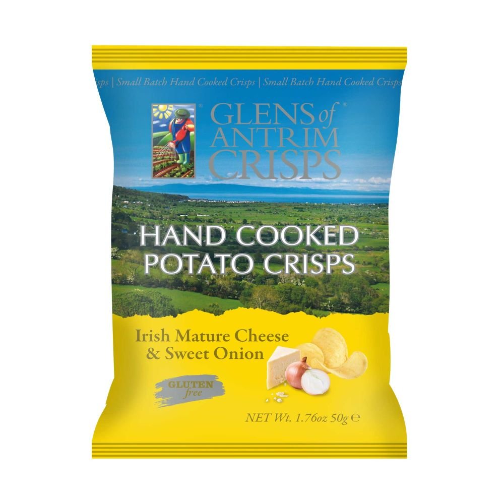 Glens of Antrim Irish Mature Cheese & Sweet Onion Crisps 50g - Grape & Bean