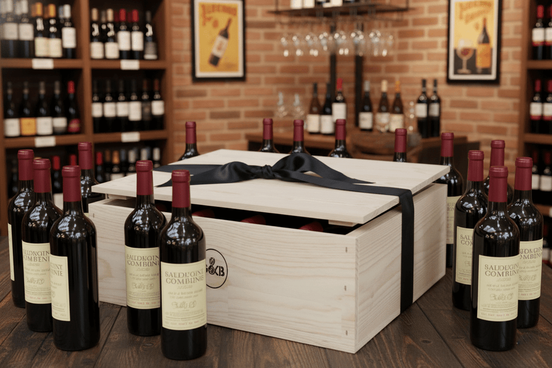 12 Bottle Wine Gift in Wooden Box - Grape & Bean