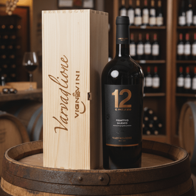 1.5lt Magnum of Primitivo in Wooden Box, Puglia Italy - Grape & Bean