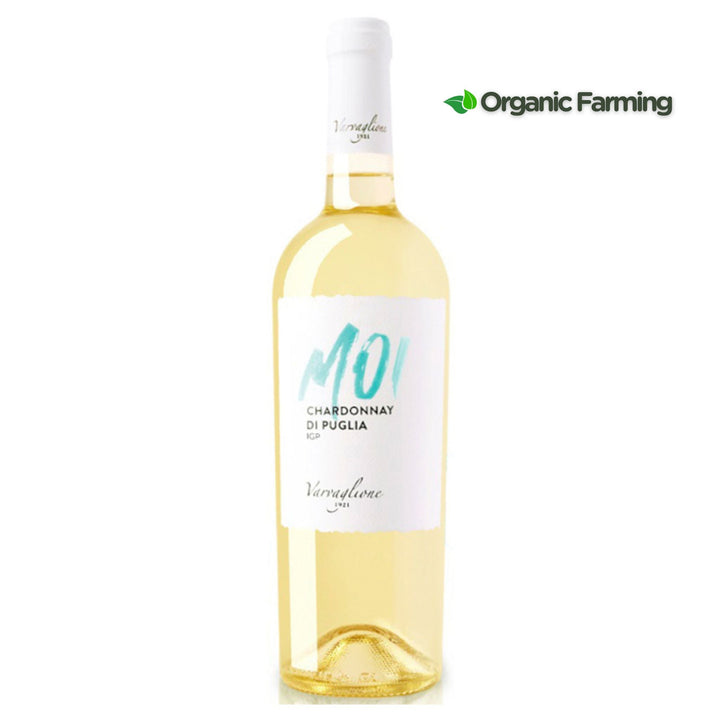 Bottle of MOI Chardonnay Di Puglia wine with &