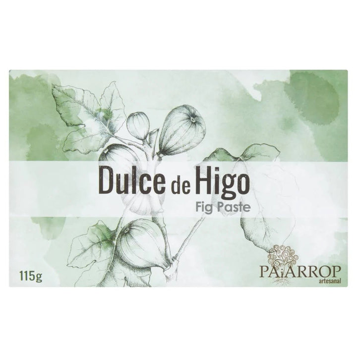 Dulce de Higo Fig Paste packaging with fig illustrations on a green background
