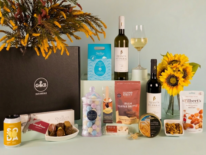 Easter Hamper with red and white wine