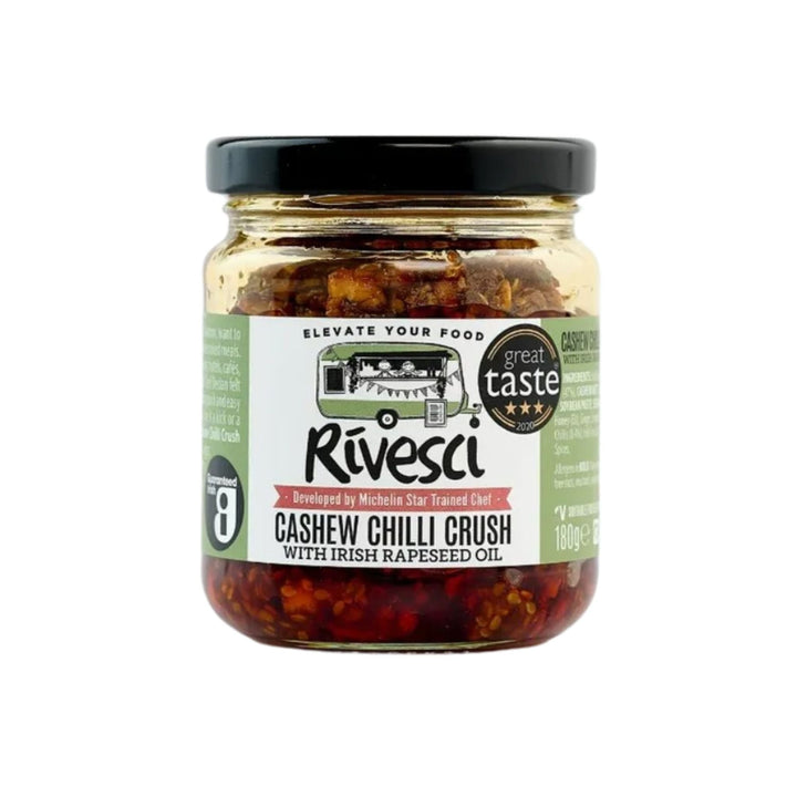 Jar of Rivesci Cashew Chilli Crush on a white background