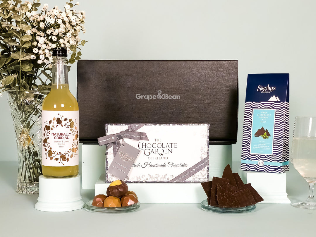 Artisan Irish Chocolates and Cordial Gift Box - no alcohol - Grape & Bean
