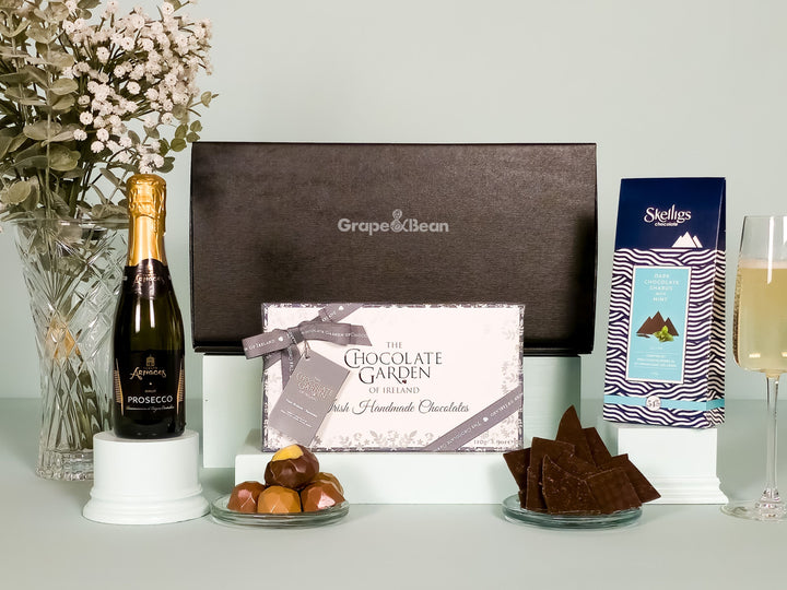 Artisan Irish Chocolates and Prosecco Gift Box - Grape &amp; Bean