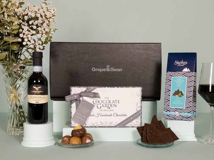 Artisan Irish Chocolates and Red Wine Gift Box - Grape &amp; Bean