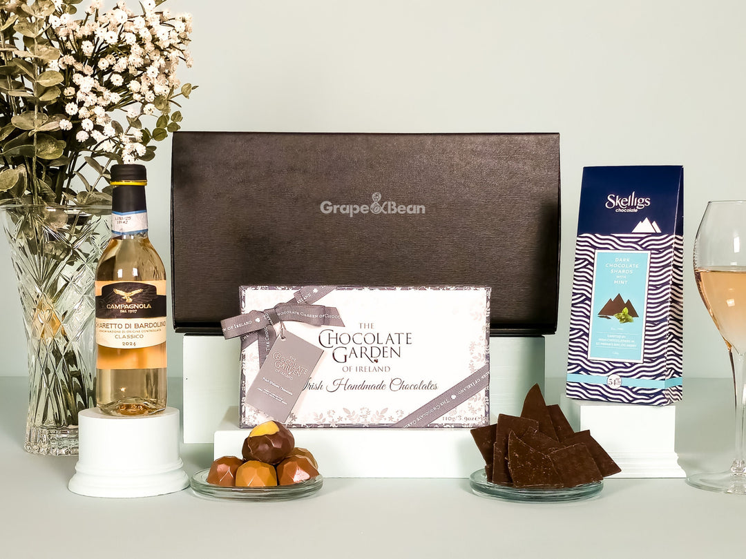 Artisan Irish Chocolates and Rosé Wine Gift Box - Grape & Bean