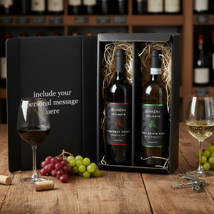BonaDea Italian Cabernet Franc Red & Pinot Grigio Wine Gift - 2 bottles - Grape & Bean