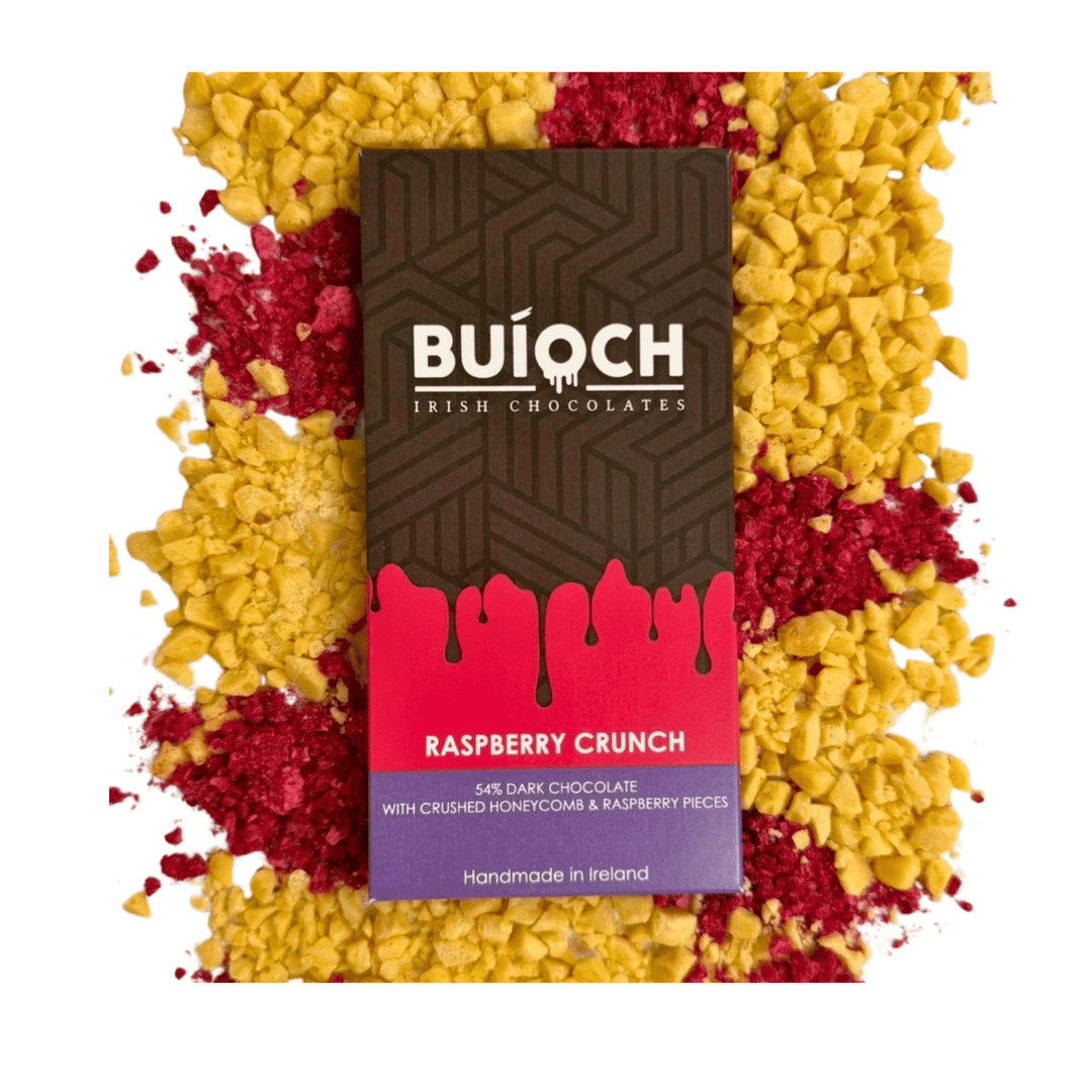 Buioch Raspberry Crunch Dark Chocolate Bar 100g - Grape &amp; Bean