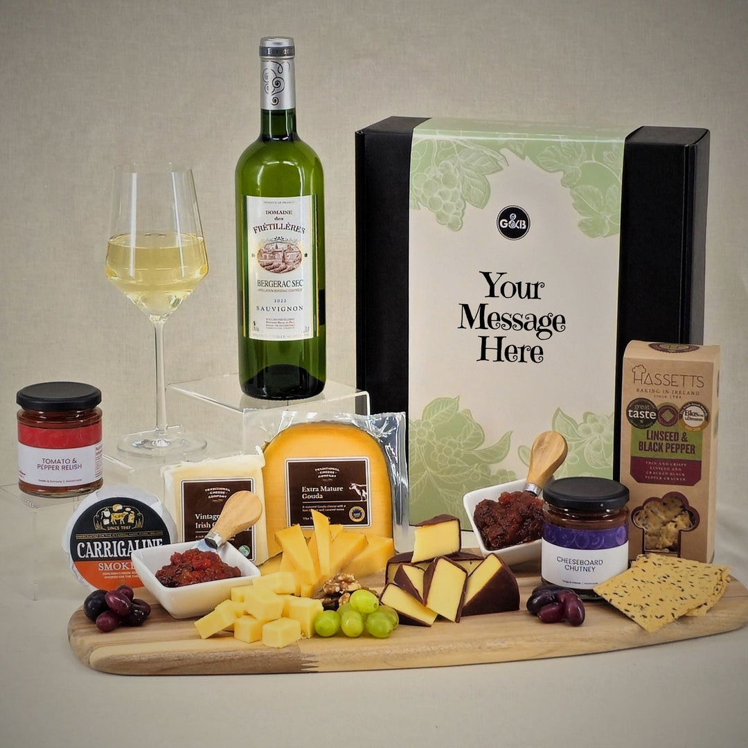 Cheese Board Gift Box, with your choice of drinks - Grape & Bean