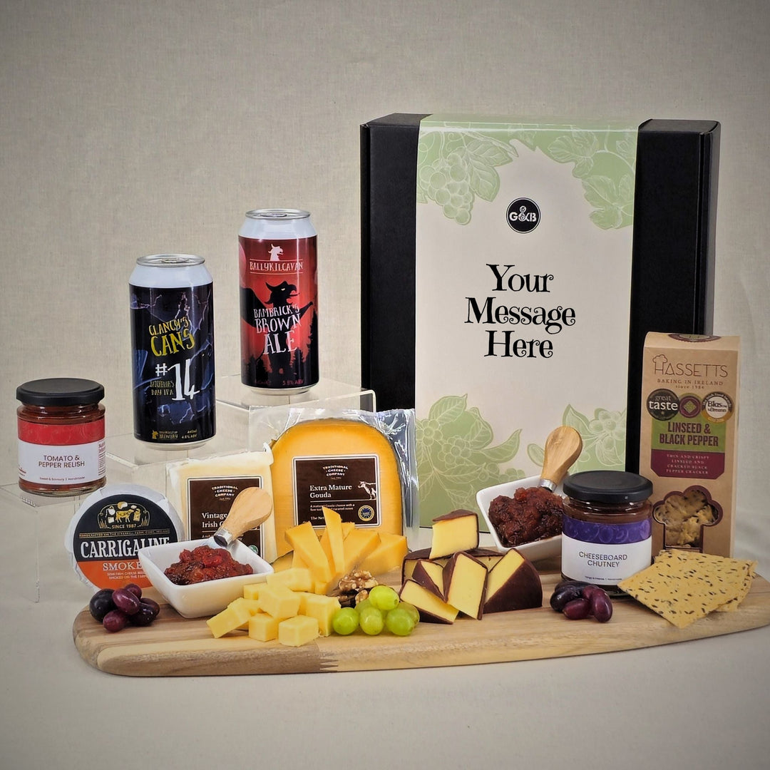 Cheese Board Gift Box, with your choice of drinks - Grape & Bean