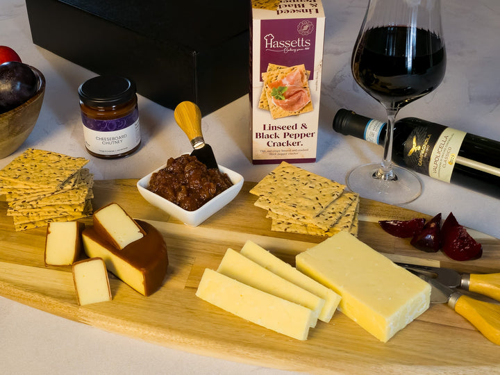 Cheese, Crackers, Chutney &amp; Red Wine Gift Box - Grape &amp; Bean