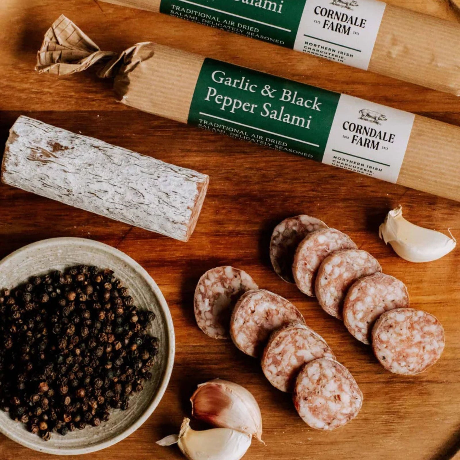 Corndale Farm Garlic & Black Pepper Salami 110g - Grape & Bean