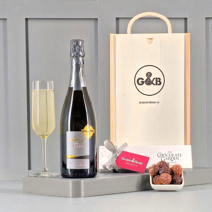 Crémant de Loire and Irish Chocolates in Gift Box - Grape & Bean