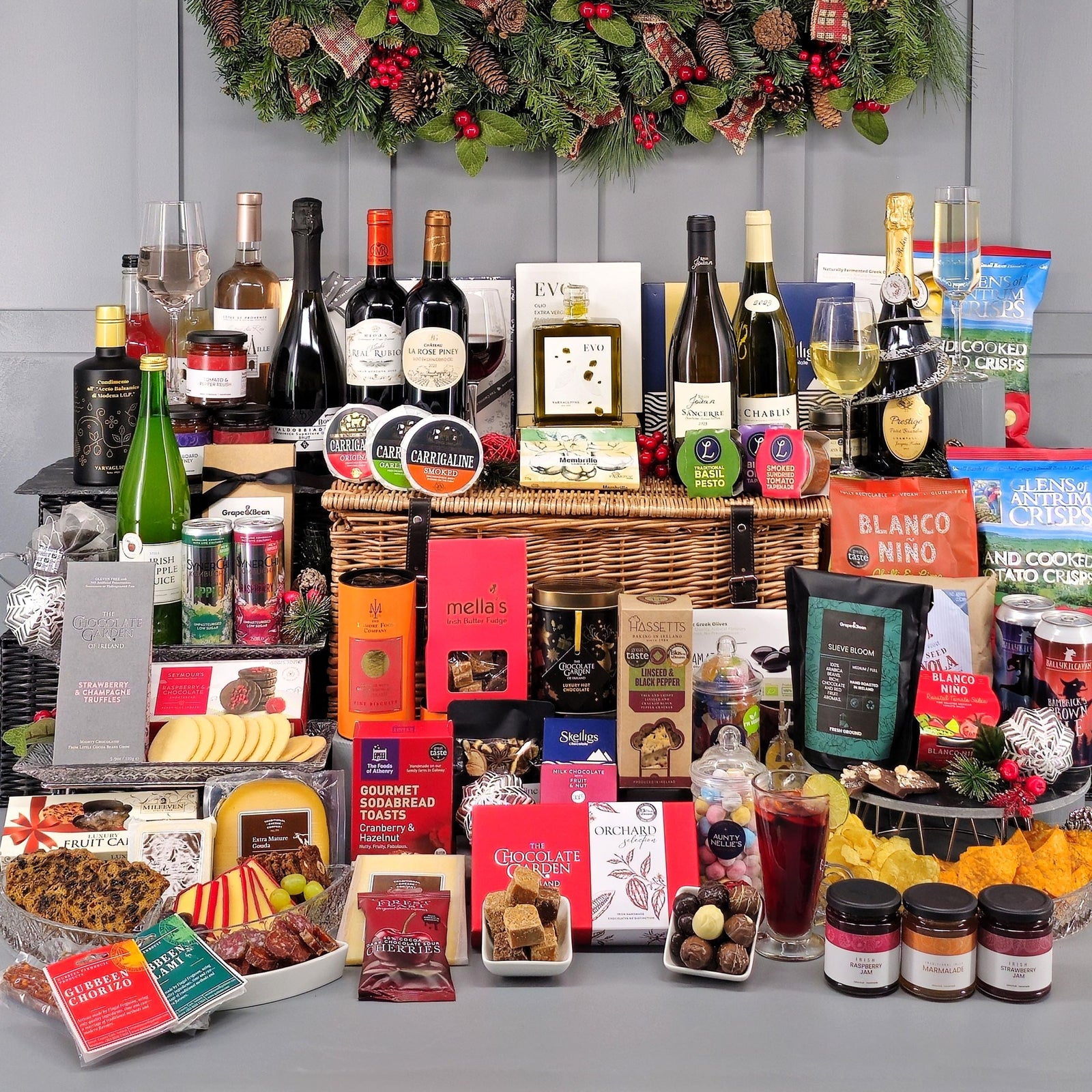 Double Christmas Basket of gourmet food, fine wine, champagne, prosecco and craft beer - Grape & Bean