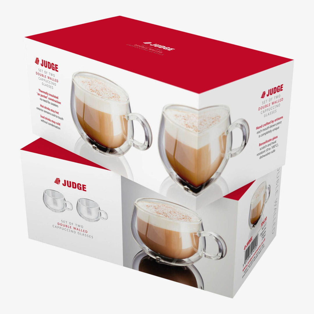 Double Walled, Glass 2 pce Cappucino Set - 225ml - Grape & Bean