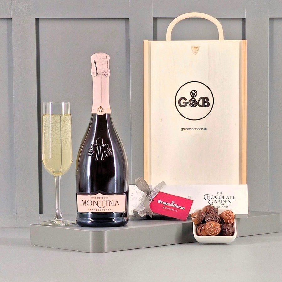 Franciacorta Rosé Semi Sweet & Irish Chocolates in Gift Box - Grape & Bean