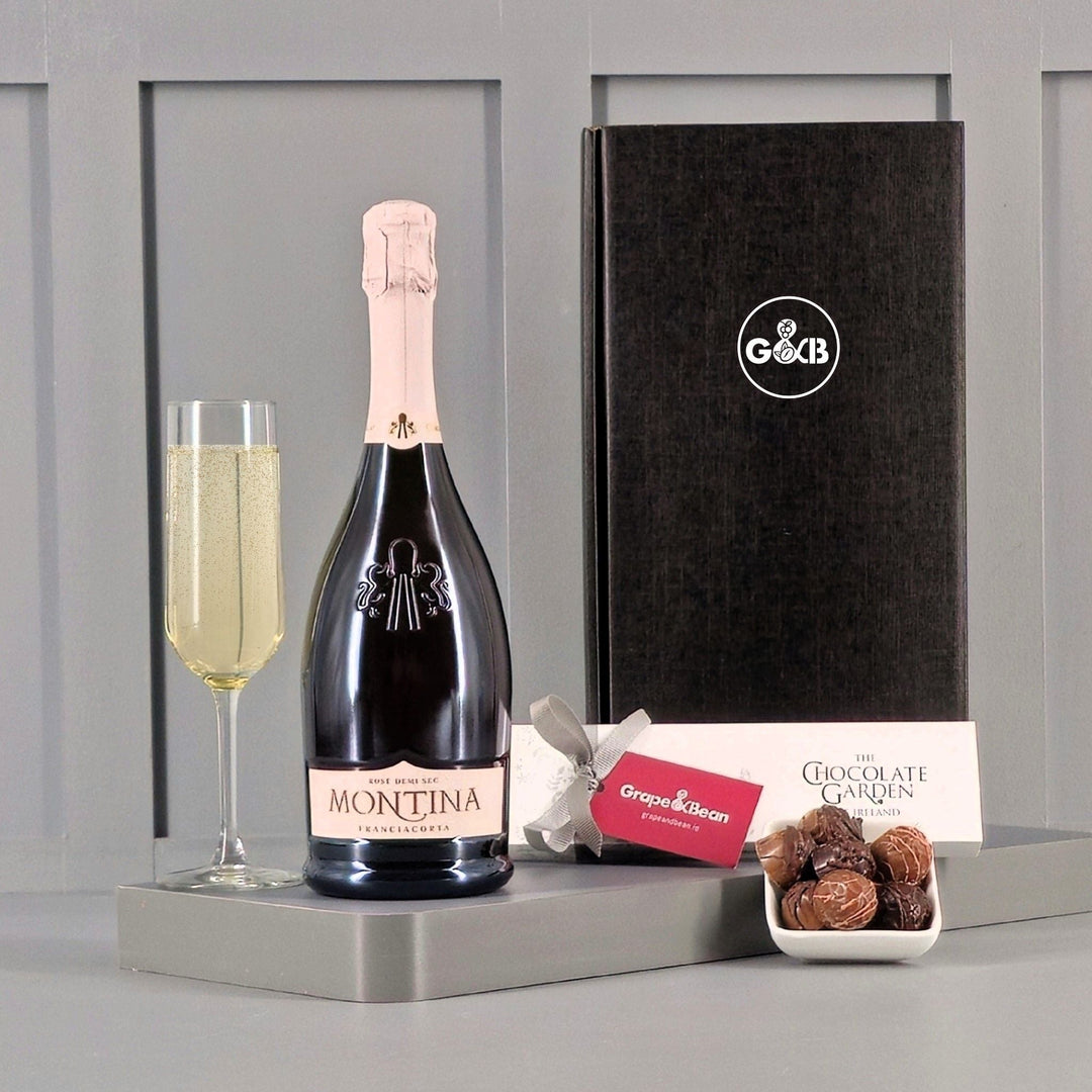 Franciacorta Rosé Semi Sweet & Irish Chocolates in Gift Box - Grape & Bean