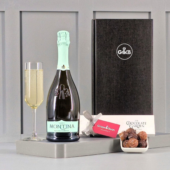 Franciacorta Saten & Irish Chocolates in a Gift Box - Grape & Bean