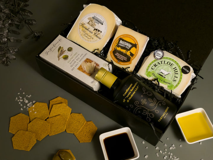 Gourmet Food Gift Box with Balsamic, Crackers and Artisan Cheese - Grape & Bean