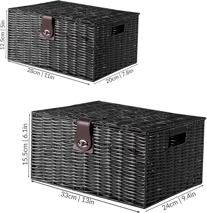 HALF PRICE - Black Woven Baskets for gifting or storage - Set of 3 - Grape & Bean