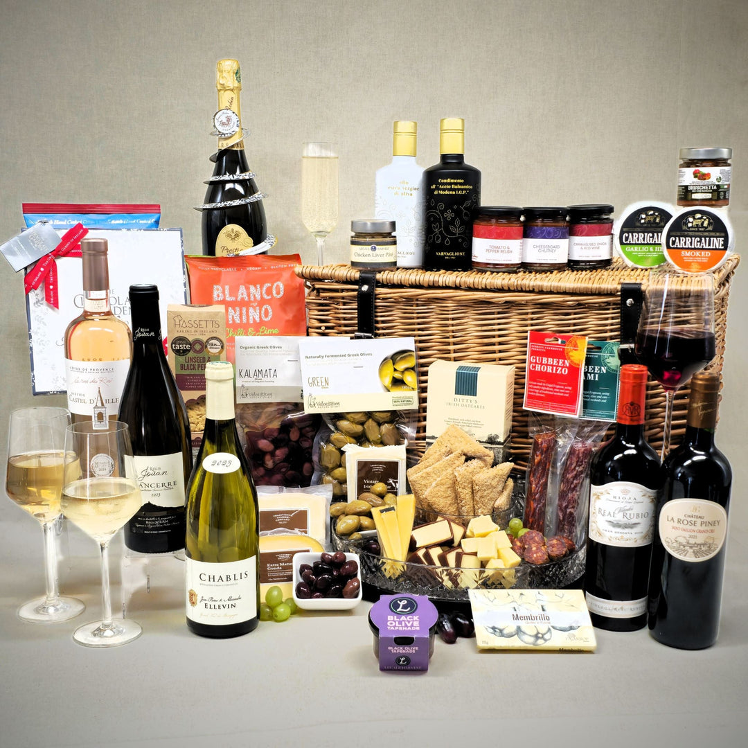 Hamper Basket of Charcuterie with Fine Wine & Champagne - Grape & Bean