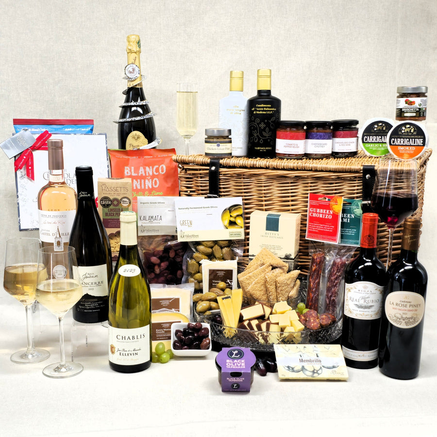 Hamper Basket of Charcuterie with Fine Wine & Champagne - Grape & Bean