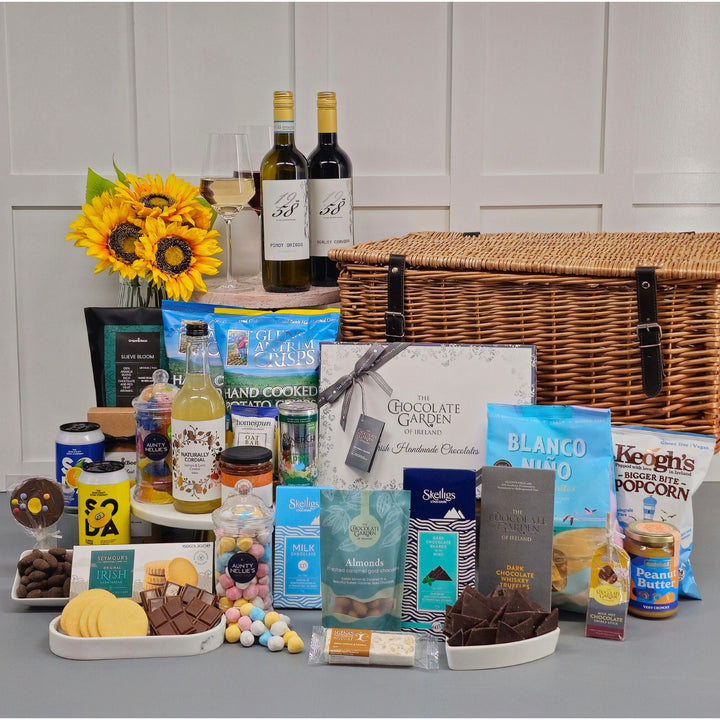 Hamper Basket of Irish Sweet Treats - choose your beverage - Grape & Bean