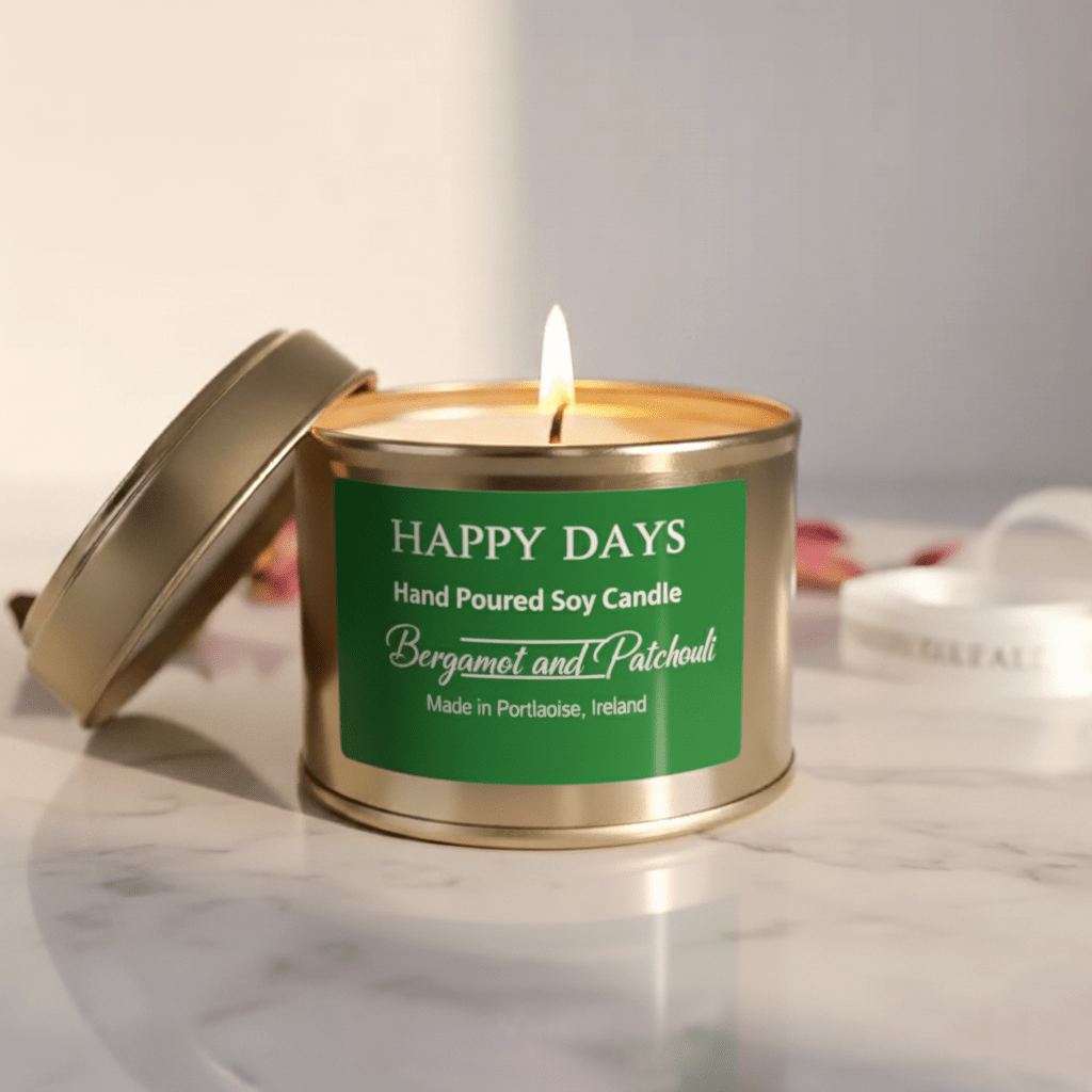 Happy Days Handmade Soy Candle - Bergamot & Patchouli - Grape & Bean