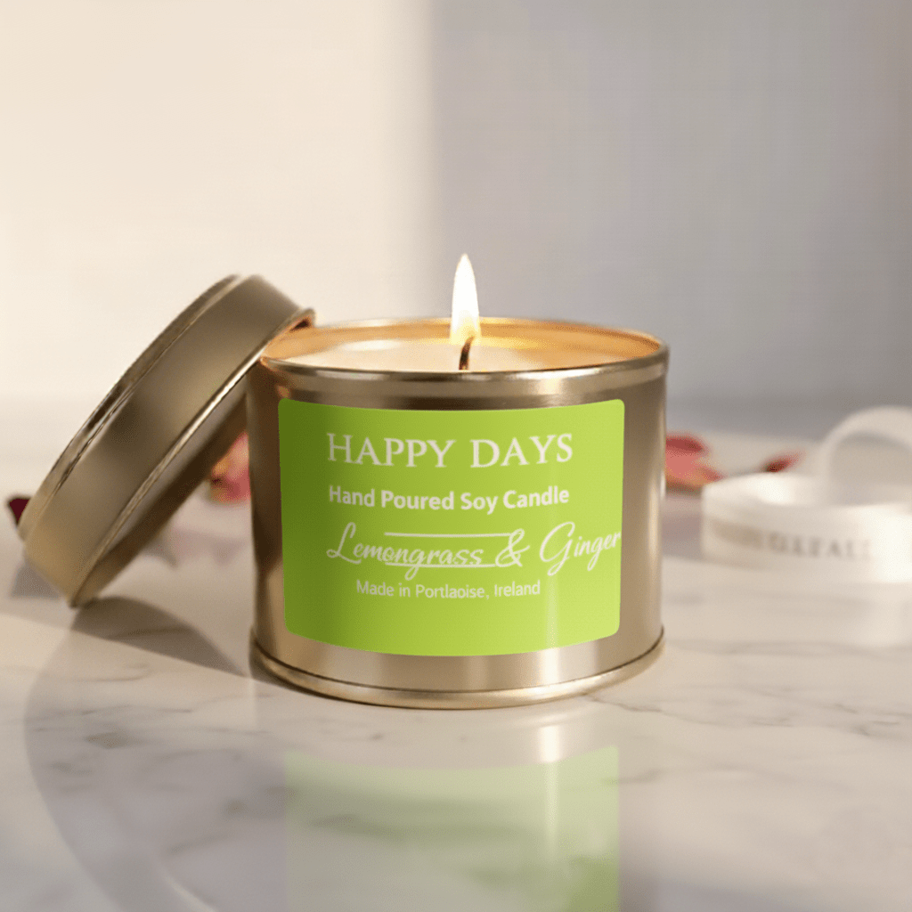 Happy Days Handmade Soy Candle - Lemongrass & Ginger - Grape & Bean