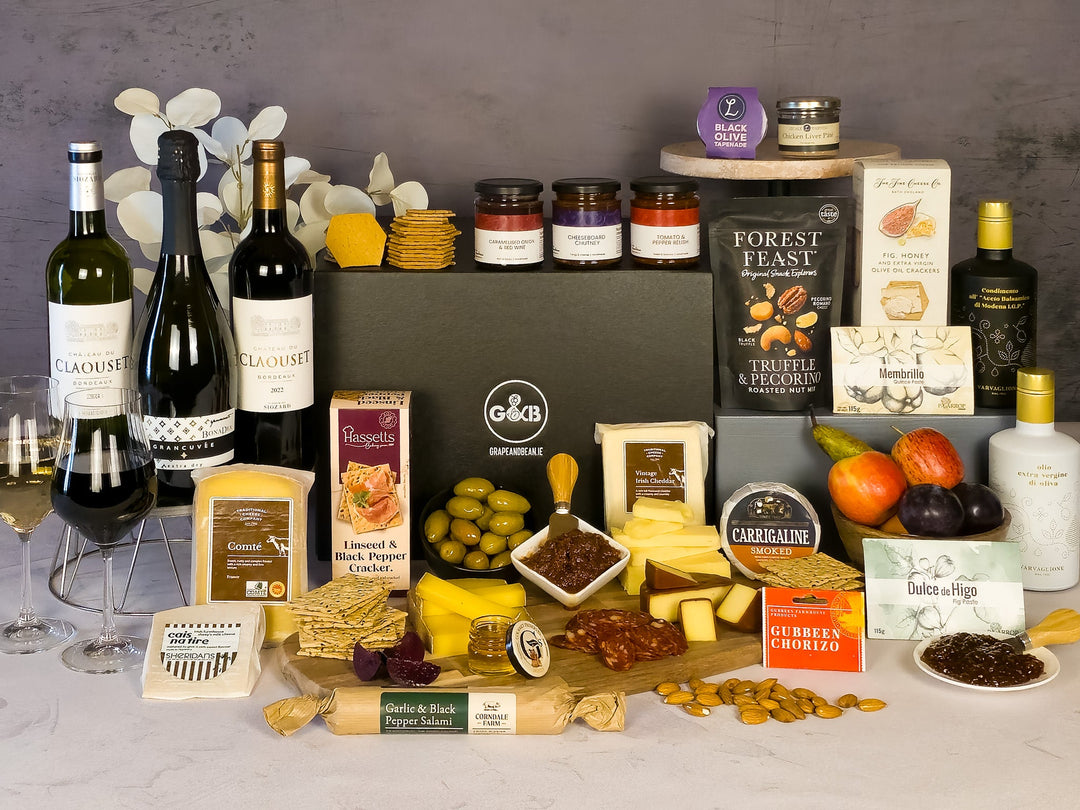 Large Cheese and Charcuterie Hamper with Red Wine, White Wine & Prosecco - Grape & Bean