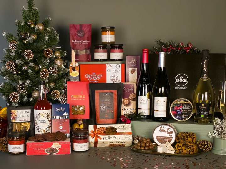 Large Luxury Irish Christmas Hamper Red Wine, White Wine & Prosecco - Grape & Bean