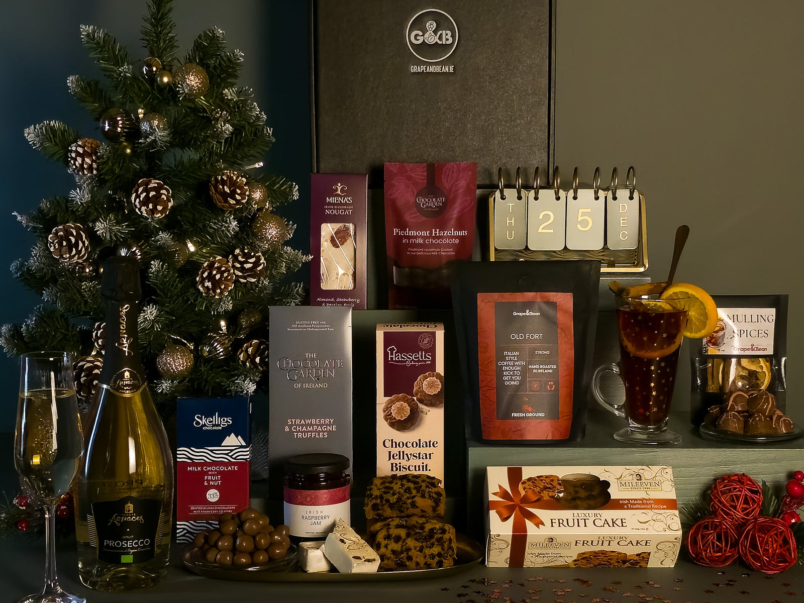Luxury Irish Christmas Hamper with Prosecco - Grape & Bean