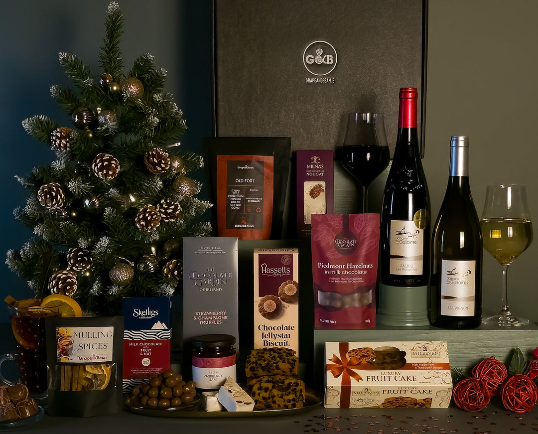 Luxury Irish Christmas Hamper with Red & White Wine - Grape & Bean