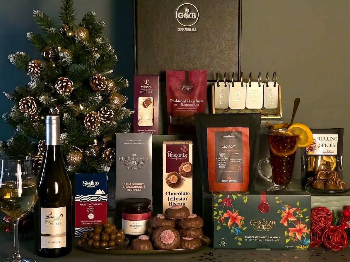 Luxury Irish Christmas Hamper with White Wine - Grape & Bean