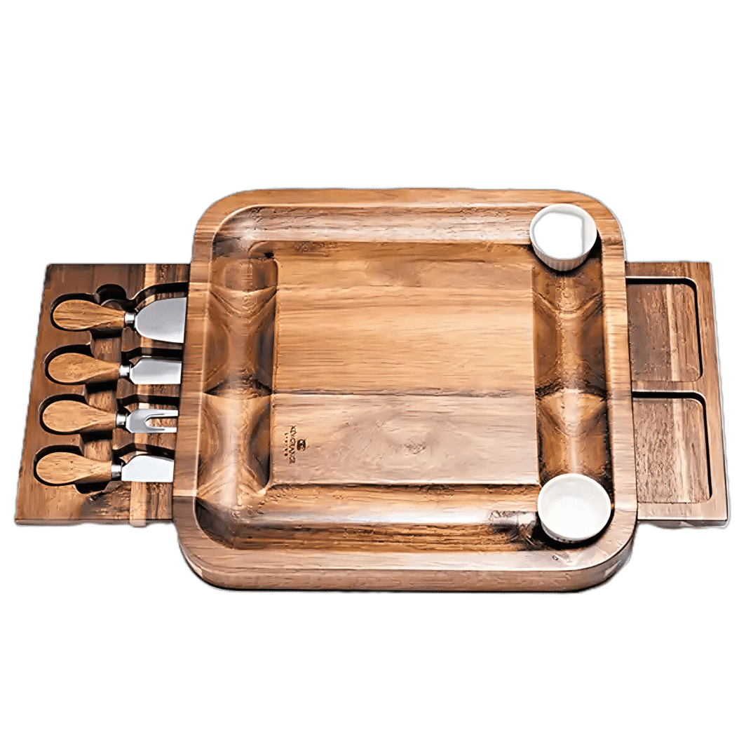 Newgrange Living Rectangle Cheeseboard with Knives & dishes - Grape & Bean