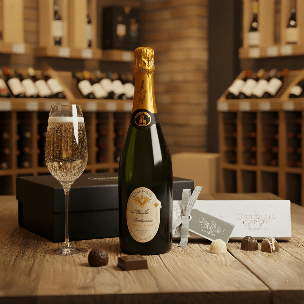Organic Champagne & Irish Chocolates in a Gift Box - Grape & Bean