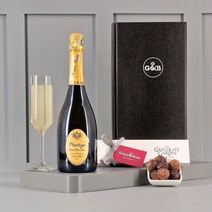 Organic Champagne & Irish Chocolates in a Gift Box - Grape & Bean