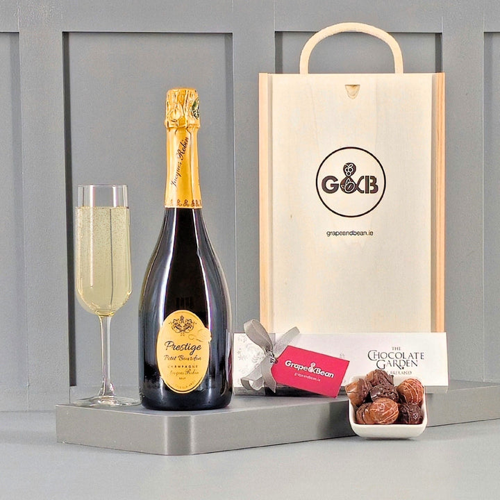 Organic Champagne & Irish Chocolates in a Gift Box - Grape & Bean