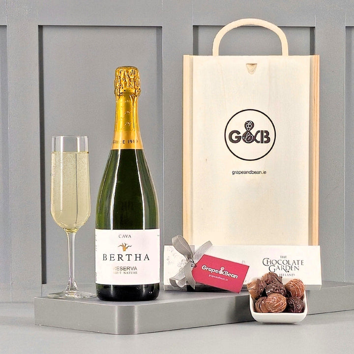 Premium Spanish Cava & Irish Chocolates in a Gift Box - Grape & Bean