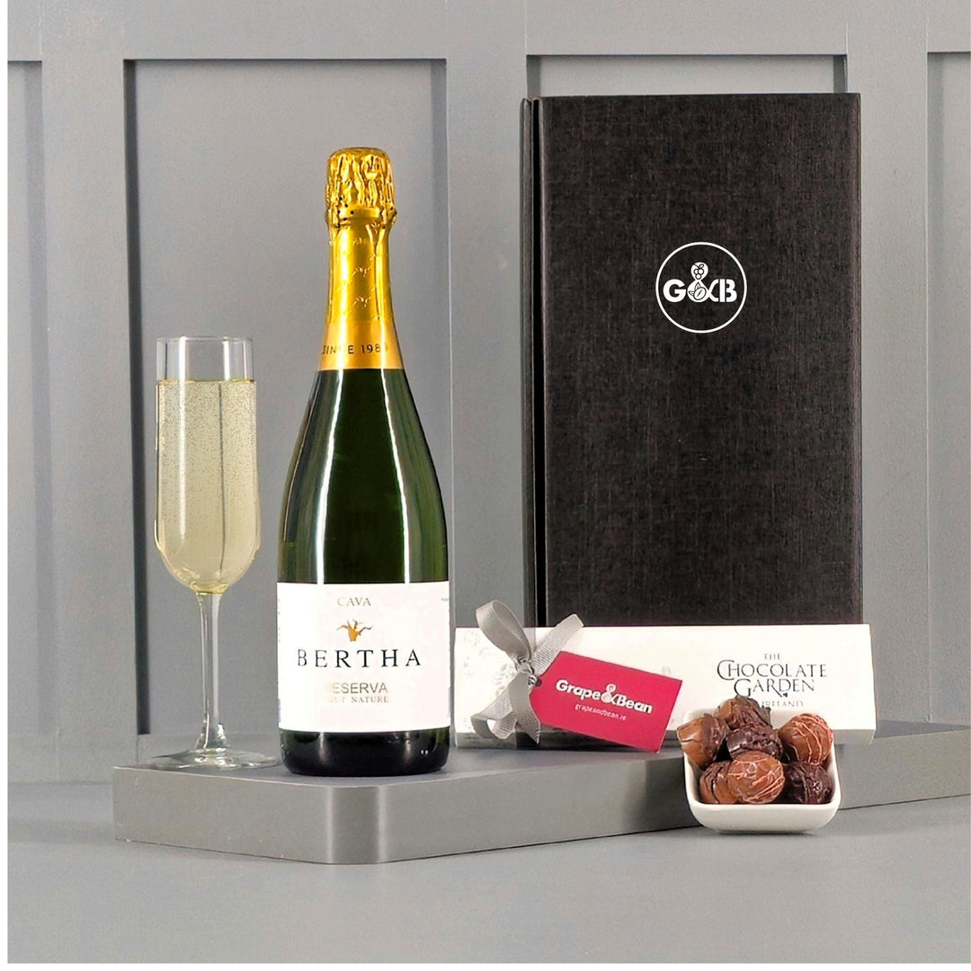 Premium Spanish Cava & Irish Chocolates in a Gift Box - Grape & Bean