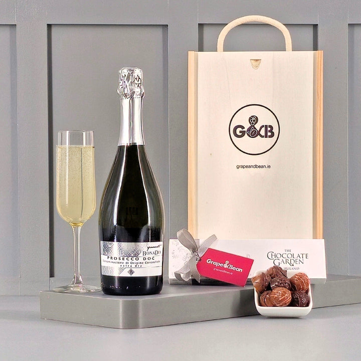 Prosecco DOC & Irish Chocolates in a Gift Box - Grape & Bean