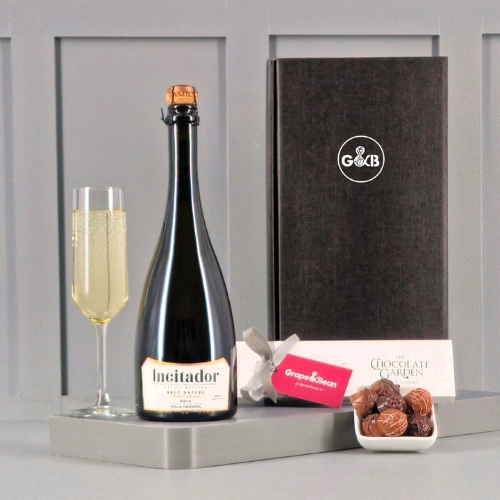 Rioja Premium Sparkling Wine & Irish Chocolates in a Gift Box - Grape & Bean