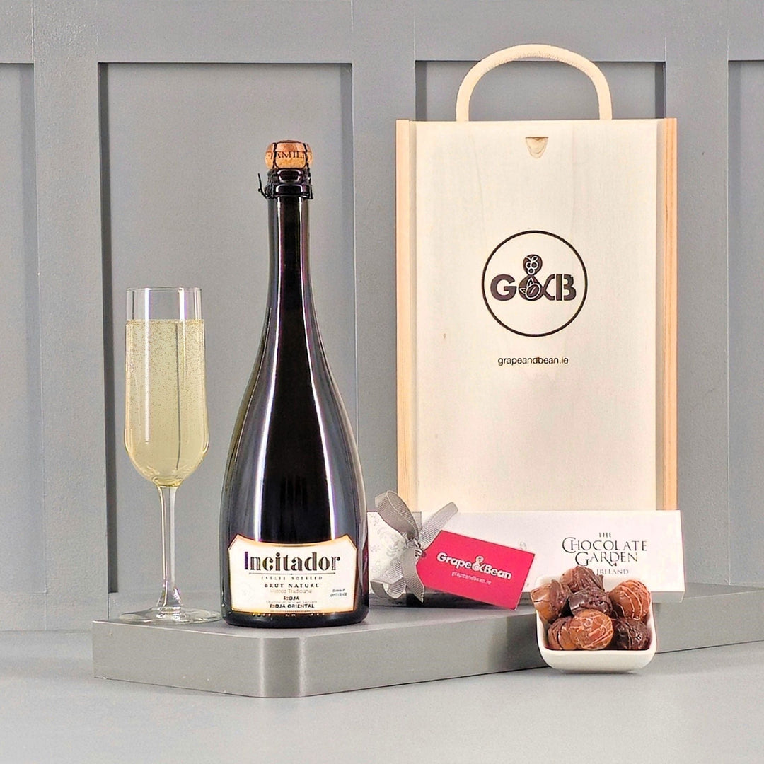 Rioja Premium Sparkling Wine & Irish Chocolates in a Gift Box - Grape & Bean