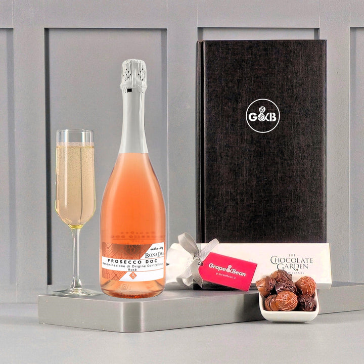 Rosé Prosecco DOC & Irish Chocolates in a Gift Box - Grape & Bean