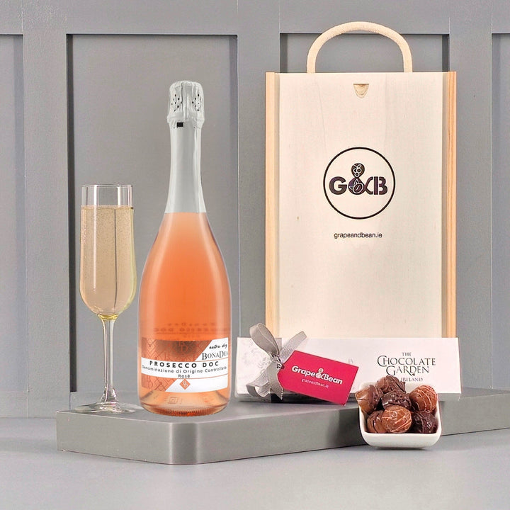 Rosé Prosecco DOC & Irish Chocolates in a Gift Box - Grape & Bean