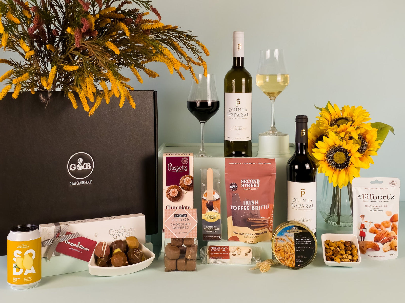 Sweet Treats Hamper with Red & White Wine - Grape & Bean