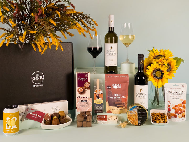 Sweet Treats Hamper with Red &amp; White Wine - Grape &amp; Bean