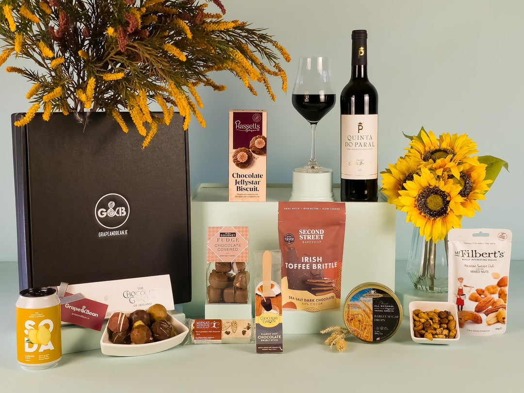Sweet Treats Hamper with Red Wine - Grape & Bean